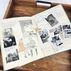 Vintage 1940s Our Baby's Book Blue Gold Scrapbook w Photos & Ephemera & Writings